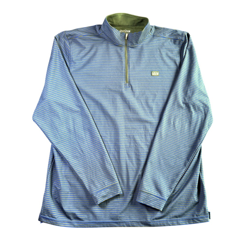 $100 Good Good‎ Mens 2XL Blue Stripe 1/4 Zip Pullover Performance Golf Green